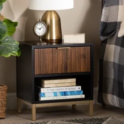 Nightstands-Kirkland's Home Black And Brown Single Drawer Nightstand Black/Brown