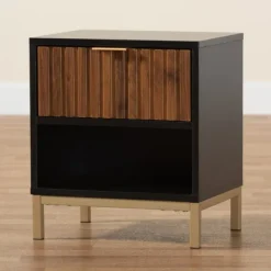 Nightstands-Kirkland's Home Black And Brown Single Drawer Nightstand Black/Brown