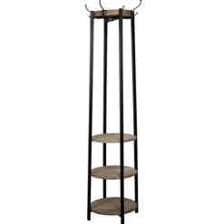 Entryway Furniture-Kirkland's Home Black And Brown Wood And Metal Shelf Coat Rack