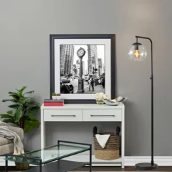 Floor Lamps-Kirkland's Home Black And Glass Globe Shade Floor Lamp Clear