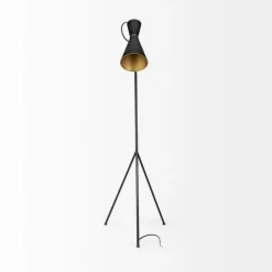 Floor Lamps-Kirkland's Home Black And Gold Lined Metal Tripod Floor Lamp Black/Gold