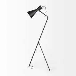 Floor Lamps-Kirkland's Home Black And Gold Lined Metal Tripod Floor Lamp Black/Gold