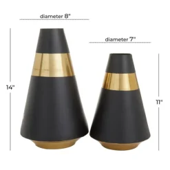 Vases-Kirkland's Home Black And Gold Reverse Cone Vases, Set Of 2 Black/Gold