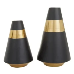Vases-Kirkland's Home Black And Gold Reverse Cone Vases, Set Of 2 Black/Gold