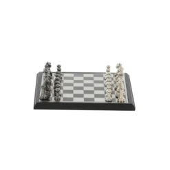 Statues & Figurines-Kirkland's Home Black And Gray Beveled Board Aluminum Chess Set Black/Gray