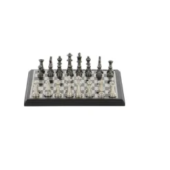 Statues & Figurines-Kirkland's Home Black And Gray Beveled Board Aluminum Chess Set Black/Gray