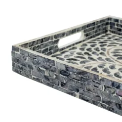 Decorative Trays-Kirkland's Home Black And Ivory Mosaic Capiz Shell Tray Black/Ivory