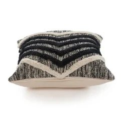 Pillows-Kirkland's Home Black And Metallic Fringe Textured Pillow Black/Ivory/Silver