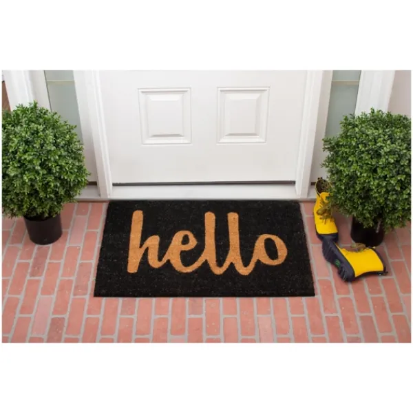 Doormats-Kirkland's Home Black And Natural Coir Hello Doormat, 36X24 In. Black/Tan