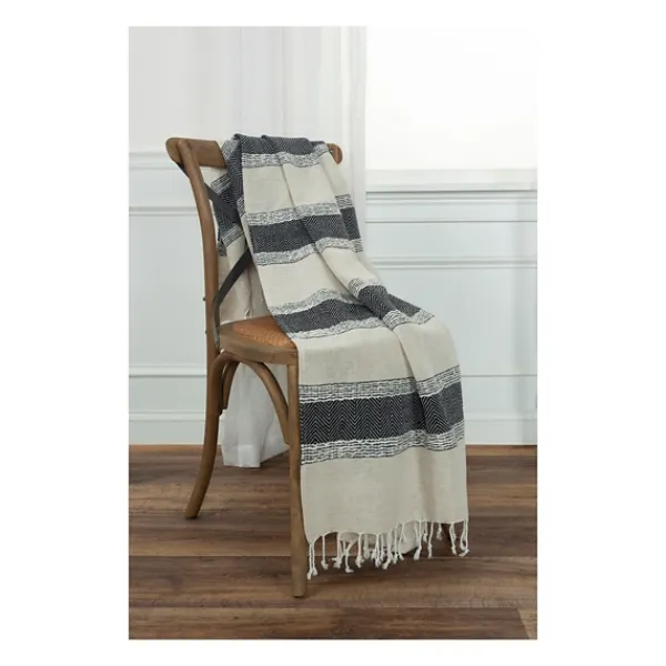 Blankets & Throws-Kirkland's Home Black And Natural Colorblock Chevron Throw Black/Tan