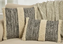 Pillows-Kirkland's Home Black And Natural Pom Pom Stripe Lumbar Pillow Black/Tan