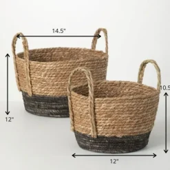 Baskets & Boxes-Kirkland's Home Black And Natural Rattan Woven Baskets, Set Of 2 Tan/Black