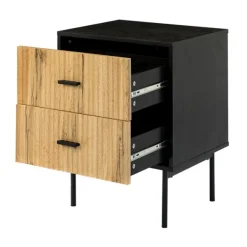 Nightstands-Kirkland's Home Black And Natural Wood 2-Drawer Nightstand