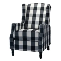 Accent Chairs-Kirkland's Home Black And White Buffalo Check Wingback Recliner Black/White
