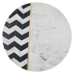 Accent & End Tables-Kirkland's Home Black And White Chevron Marble Accent Table
