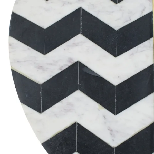 Accent & End Tables-Kirkland's Home Black And White Chevron Marble Accent Table
