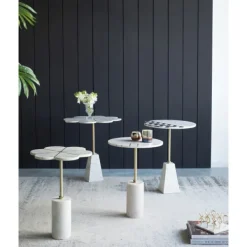 Accent & End Tables-Kirkland's Home Black And White Chevron Marble Accent Table