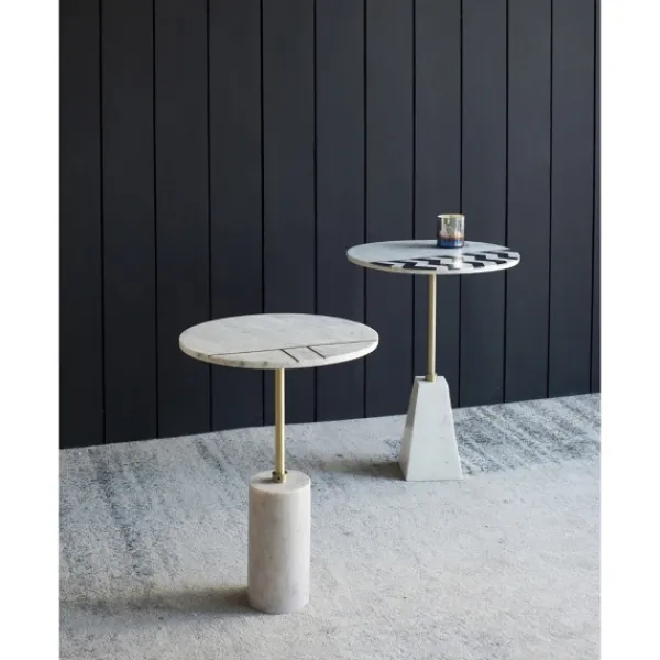 Accent & End Tables-Kirkland's Home Black And White Chevron Marble Accent Table