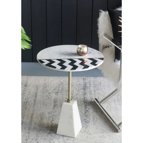 Accent & End Tables-Kirkland's Home Black And White Chevron Marble Accent Table