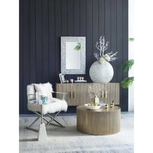 Accent & End Tables-Kirkland's Home Black And White Chevron Marble Accent Table