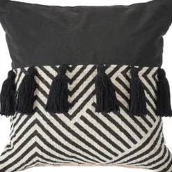 Pillows-Kirkland's Home Black And White Chevron Pillow With Tassels Black/White