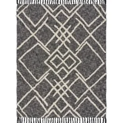 Blankets & Throws-Kirkland's Home Black And White Cotton Geometric Tufted Throw Black/White