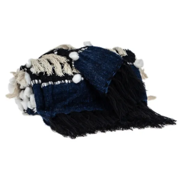 Blankets & Throws-Kirkland's Home Black And White Eclectic Woven Throw With Tassels Black/White