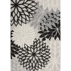 Outdoor Rugs-Kirkland's Home Black And White Floral Outdoor Area Rug, 5X7 Black/White