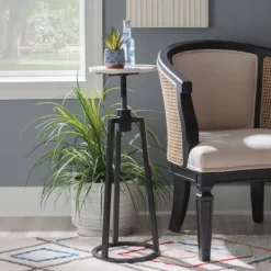 Accent & End Tables-Kirkland's Home Black And White Marble Adjustable Drink Table Black/White
