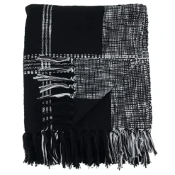 Blankets & Throws-Kirkland's Home Black And White Plaid Fringed Throw Black/White