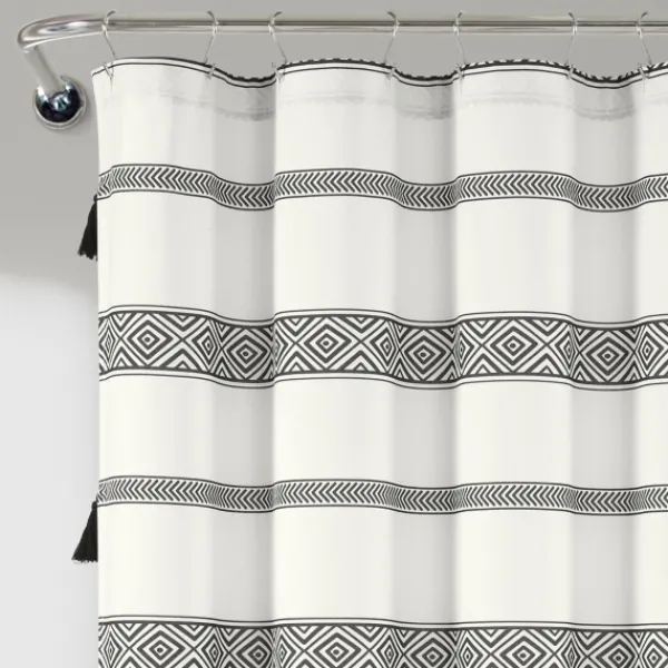 Shower Curtains-Kirkland's Home Black And White Striped Boho Shower Curtain Blue/White
