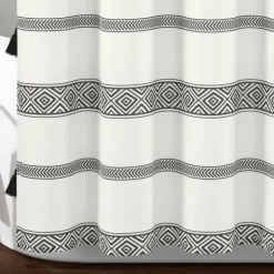 Shower Curtains-Kirkland's Home Black And White Striped Boho Shower Curtain Blue/White