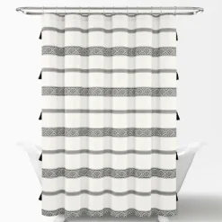 Shower Curtains-Kirkland's Home Black And White Striped Boho Shower Curtain Blue/White