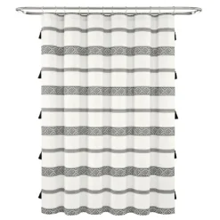 Shower Curtains-Kirkland's Home Black And White Striped Boho Shower Curtain Blue/White