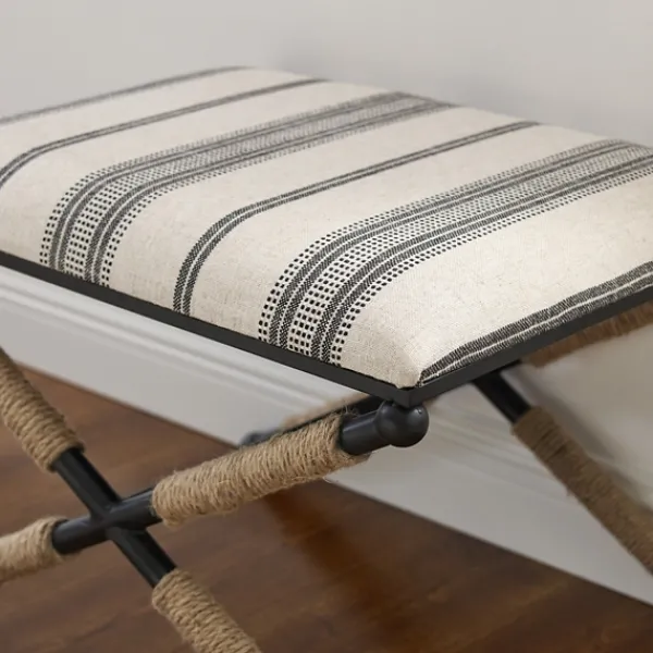 Benches & Ottomans-Kirkland's Home Black And White Striped Upholstered Ottoman Black/White