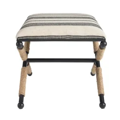 Benches & Ottomans-Kirkland's Home Black And White Striped Upholstered Ottoman Black/White