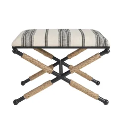 Benches & Ottomans-Kirkland's Home Black And White Striped Upholstered Ottoman Black/White