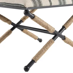 Benches & Ottomans-Kirkland's Home Black And White Striped Upholstered Ottoman Black/White