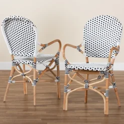 Dining Chairs-Kirkland's Home Black And White Woven Dining Chairs, Set Of 2 White/Black