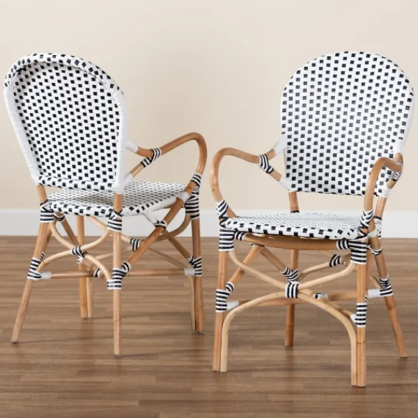 Dining Chairs-Kirkland's Home Black And White Woven Dining Chairs, Set Of 2 White/Black