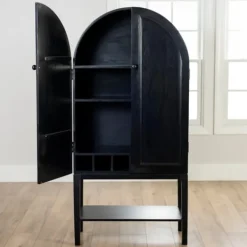Cabinets & Sideboards-Kirkland's Home Black Arch Wood Bar Cabinet
