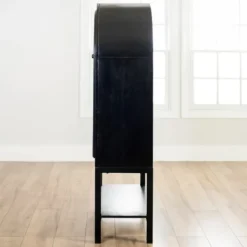 Cabinets & Sideboards-Kirkland's Home Black Arch Wood Bar Cabinet