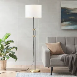 Floor Lamps-Kirkland's Home Black Asymmetrical Metal Floor Lamp White