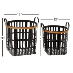 Baskets & Boxes-Kirkland's Home Black Bamboo Metal Woven Baskets, Set Of 2 Black/Brown