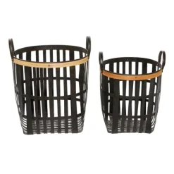Baskets & Boxes-Kirkland's Home Black Bamboo Metal Woven Baskets, Set Of 2 Black/Brown