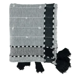Blankets & Throws-Kirkland's Home Black Banded Tassel Edge Throw Black/White/Gray