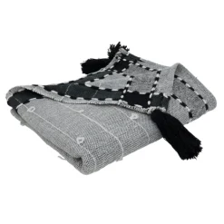 Blankets & Throws-Kirkland's Home Black Banded Tassel Edge Throw Black/White/Gray