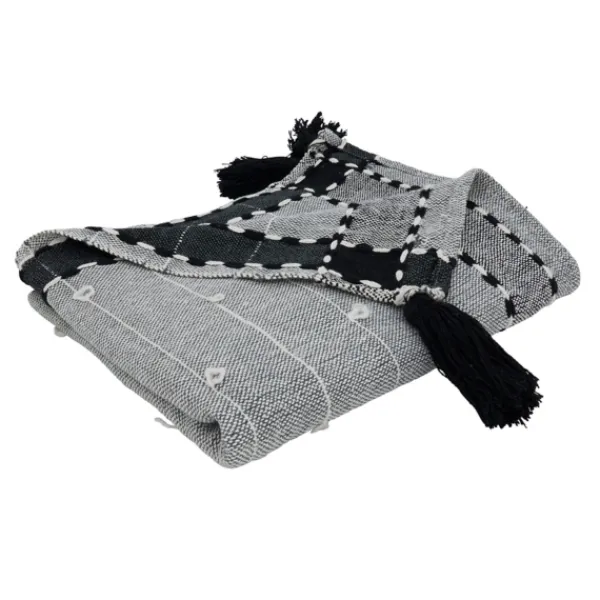 Blankets & Throws-Kirkland's Home Black Banded Tassel Edge Throw Black/White/Gray