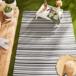 Outdoor Rugs-Kirkland's Home Black Barcode Stripe Outdoor Area Rug, 4X6 Black/White