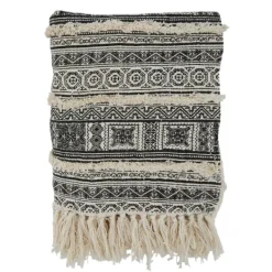 Blankets & Throws-Kirkland's Home Black Beige Block Print Throw Blanket Black/Tan